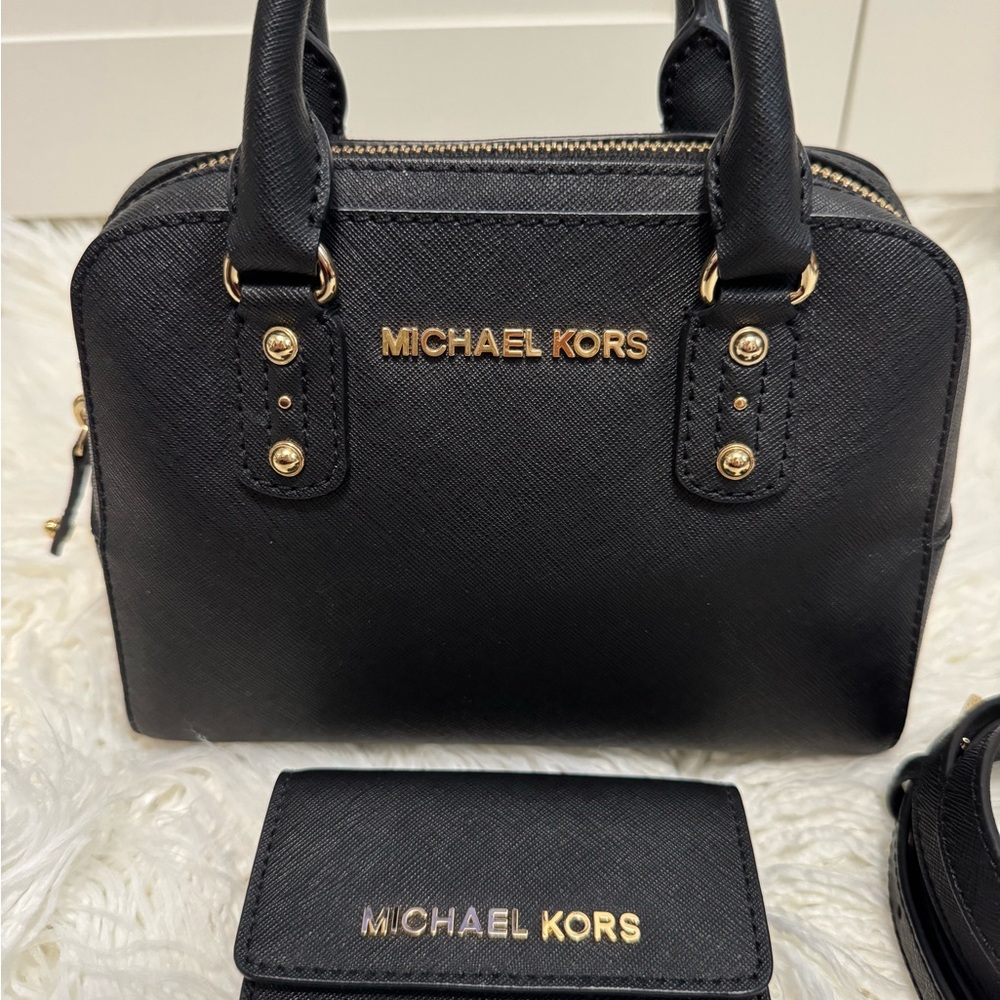 Michael Kors Black Satchel with Gold Hardware